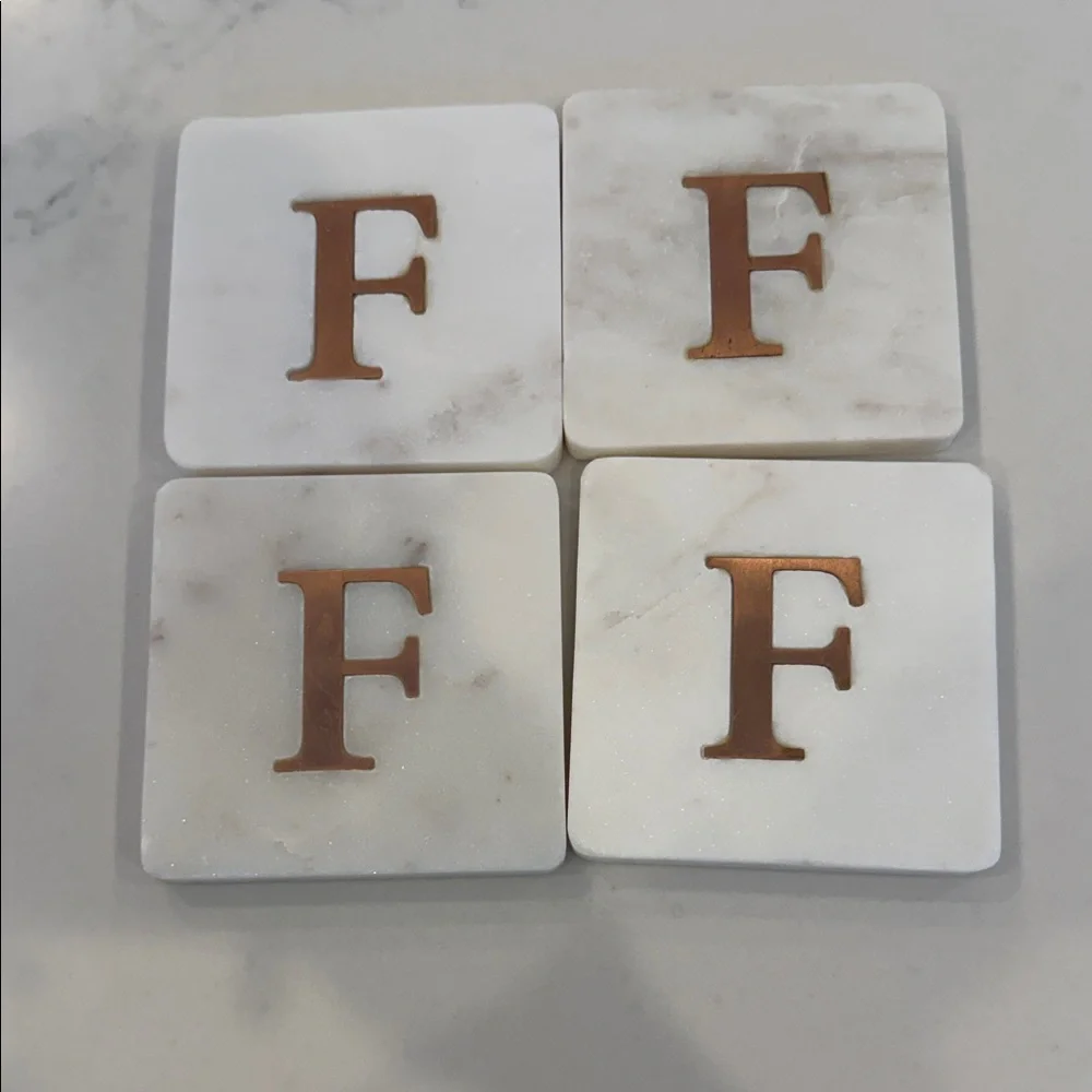 Marble Coasters with Letter F. Perfect condition. Never used.